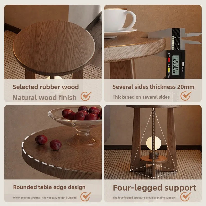 Vintage-style Coffee Table Small Apartments Modern Minimalist Double-layer Round Table Solid Wood Side Tables Living Room Sofa