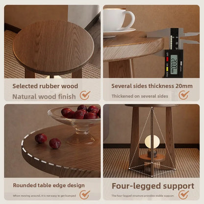Vintage-style Coffee Table Small Apartments Modern Minimalist Double-layer Round Table Solid Wood Side Tables Living Room Sofa