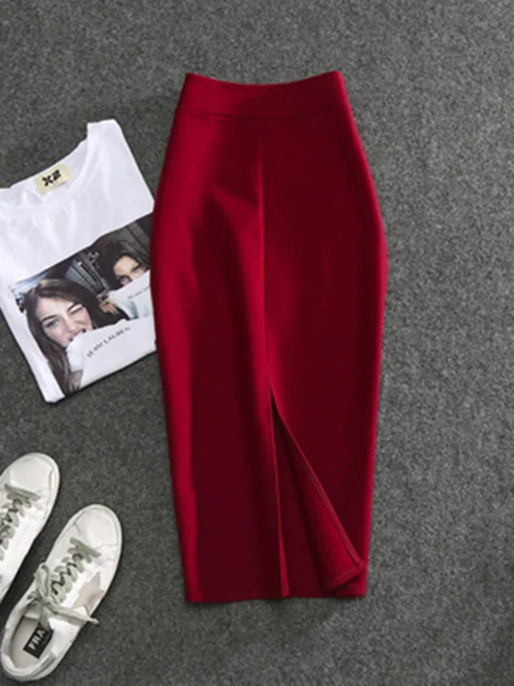 2026 New Women's Pencil Skirts Solid Pur High Waist Slim Skirt Fit Girl Summer Office Lady Elastic Female Sexy Tube Faldas PL211