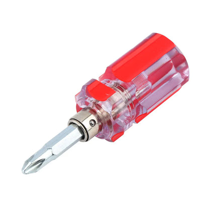 Small Pocket Screwdriver with PH2 Phillips Cross Head and 6mm Slotted Flat Head, Reversible Stubby Short Screwdriver