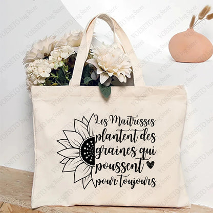 Teacher Theme Tote Bag Inspired School Shoulder Bag with French Style Design, Educational Motif Handbag Cadeau Maitresse D'école