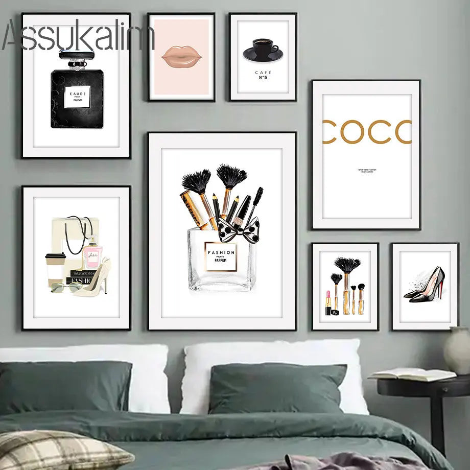 Fashion Wall Paintings Flowers Print Pictures Perfume Canvas Poster Lips Love Art Prints Nordic Wall Posters Living Room Decor