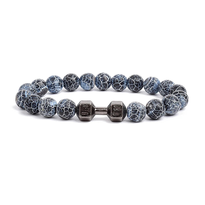 Dumbbells For Men Beads Bracelet Natural Black Volcanic Lava Stone Energy Barbell Fashion Bracelets Bangles Handmade Jewelry