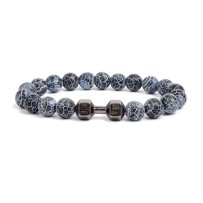 Dumbbells For Men Beads Bracelet Natural Black Volcanic Lava Stone Energy Barbell Fashion Bracelets Bangles Handmade Jewelry