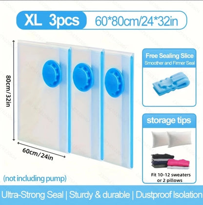 2/3/7 Pcs Vacuum Storage Bags for Clothes/Duvets, Heavy Duty with Hand Pump, Space Saver, Airtight, Reusable, Travel, Packing Cu