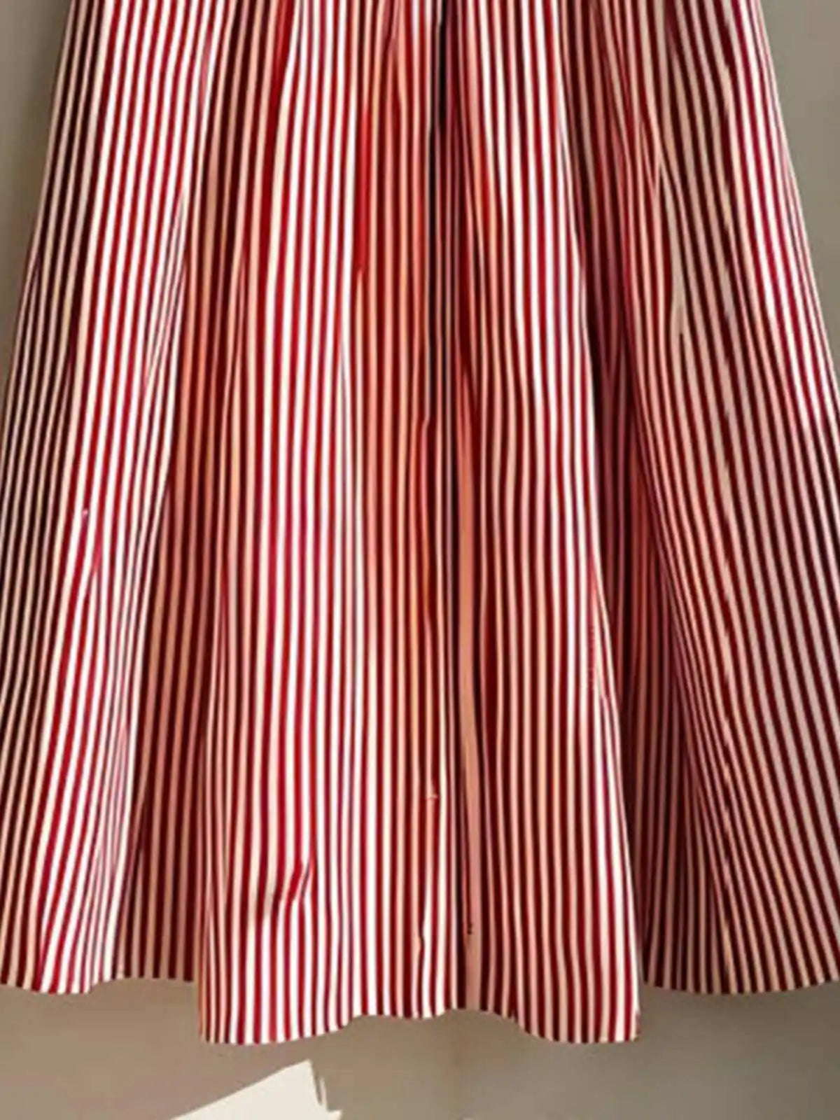 Red Striped Skirt Women Spring Summer High Waist A-Line Skirt Ladies Casual Mid-length Skirt With Belt