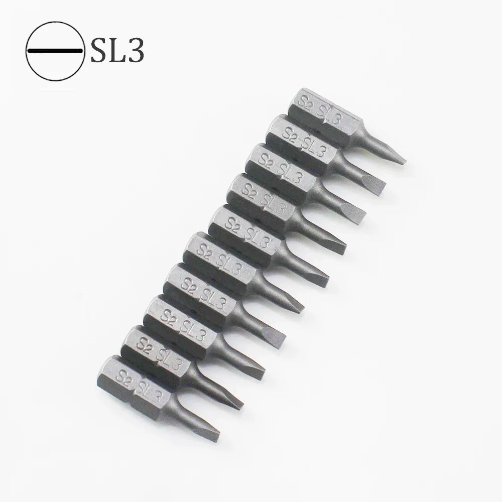 10Pcs 1/4" 25mm Slotted SL2.5-SL7 Screwdriver Bit Set Repair Tools Screwdrivers Kit Hex Shank Drill Bit For Power Household Tool