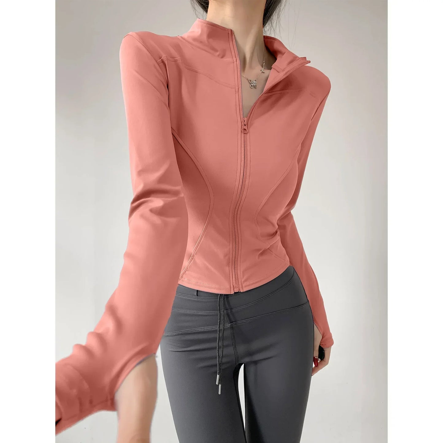 S-3XL Women's Fitness Jackets Yoga Coat with Zipper Slim Running Wear Stretch Gym Crop Top Lightweight Sports Outerwear Hoodless