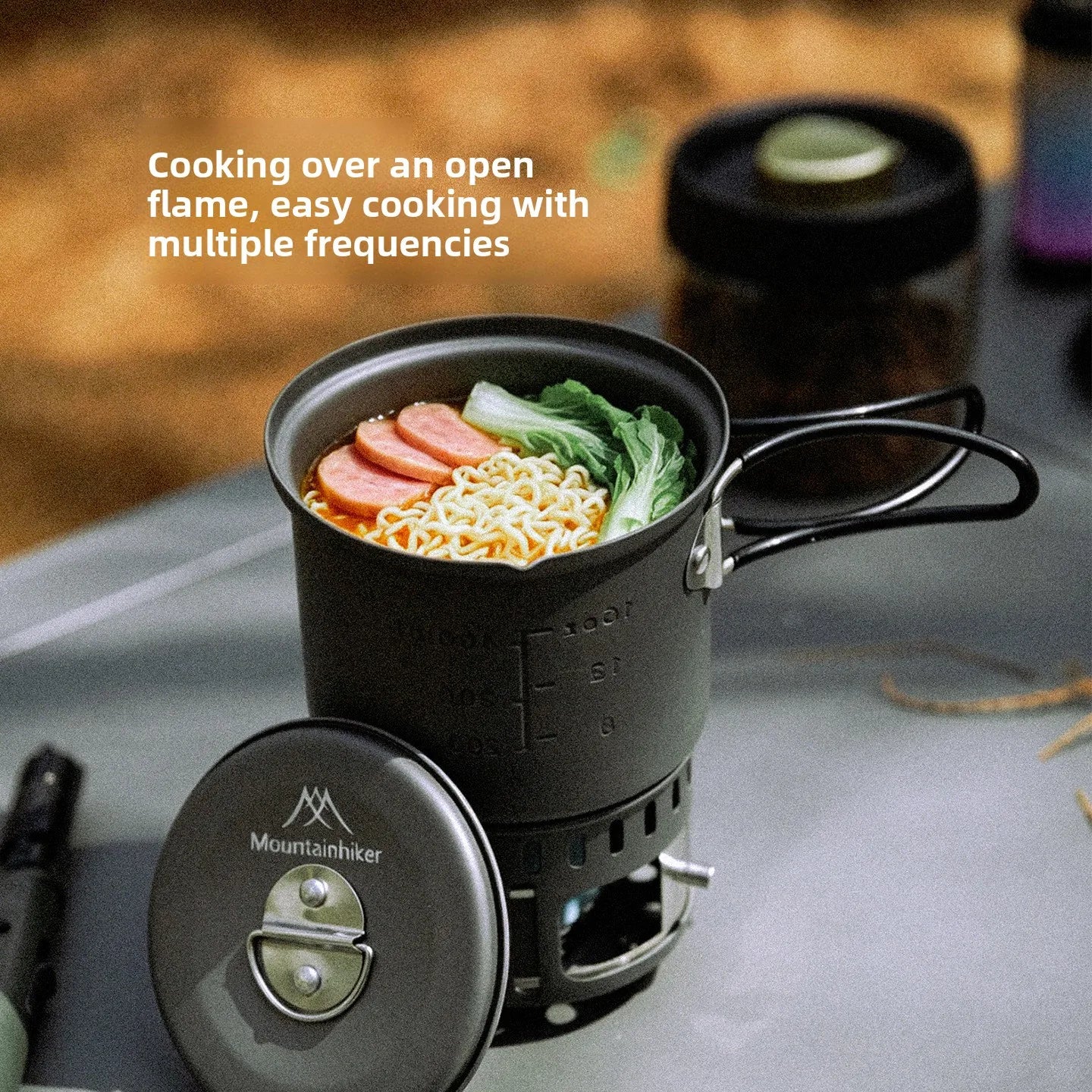 MOUNTAINHIKER New Outdoor Camping Alcohol Stove Set All-in-one Portable Lightweight Aluminum Alloy Stove Pot Cooking Accessory