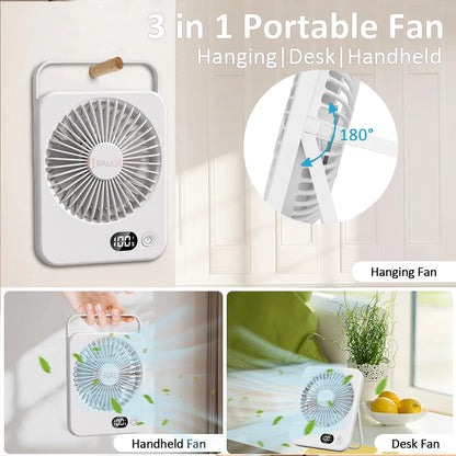 Mini Portable Fan USB Desk Fan Rechargeable Table Fan Small Wall Mounted Ceiling Fan 5 Speeds Powerful Wind Foldable Camping Fan