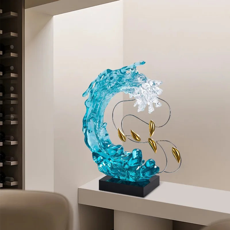 Home Decor Abstract Art Sculpture Decoration Luxury Villa Living Room Entrance Office Desktop Blue Transparent Decorations Craft