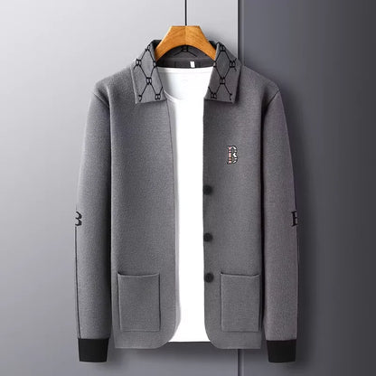 High end brand long sleeved men's lapel knitted cardigan autumn winter fashion B letter embroidery design casual  sweater  coat