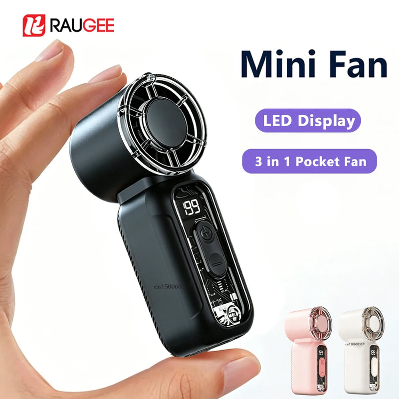 Mini Portable Handheld Fan Personal Pocket-Sized Digital Display Hand Fan USB Rechargeable Outdoor Small Pocket Hand Fan