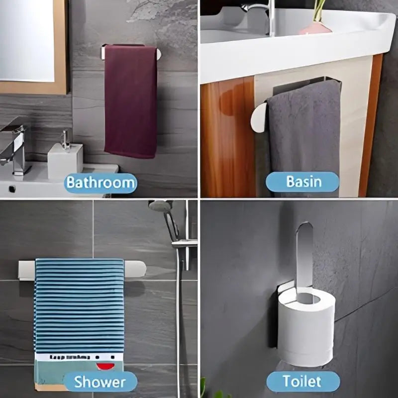 Towel Rack Non-punched Towel Bar Bathroom Accessories Self-adhesive Bathroom Kitchen Towel Hand Metal Rack Household Items