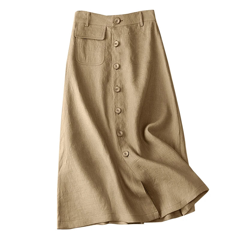 ZANZEA Women Casual Button Up A-line Skirts Summer Spring Cotton Midi Skirts Elegant High Waist Mujer Solid Temperament Faldas