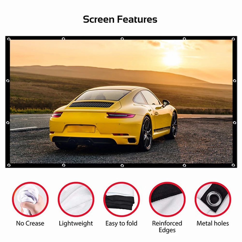 Portable Projector Screen Simple Curtain 60 72 84 100 120 150 Inches Projection Screens 16:9 for Home Outdoor Office Projector