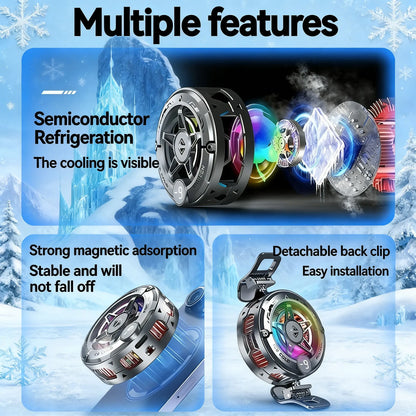 Universal Phone Cooler for Gaming, Magnetic Semiconductor Cooling Fan with Digital Display RGB Lights