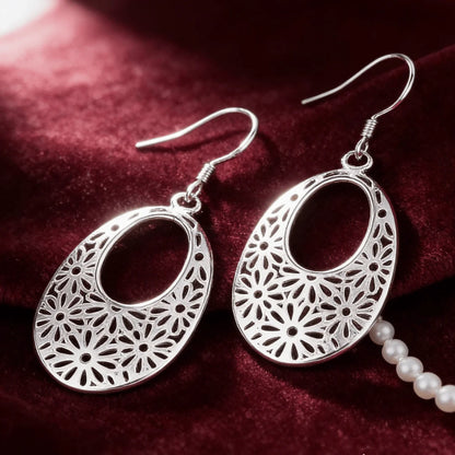 925 Sterling Silver fine Carved oval retro Earrings for Women Luxury Fashion Party Wedding  Jewelry Christmas Gifts