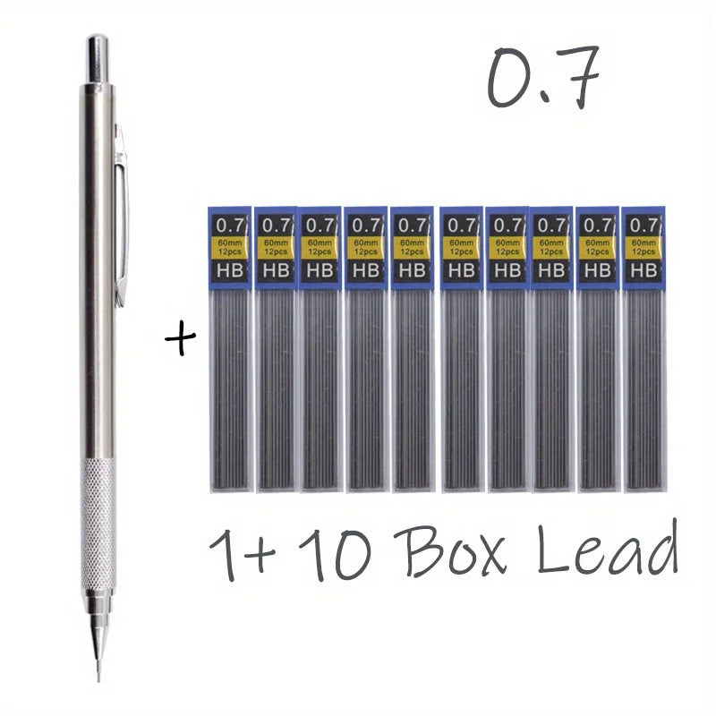 All Metal Mechanical Pencils 0.3, 0.5, 0.7, 0.9, 1.3 2.0Mm Lead Refills  Art, Writing, Sketching Retractable Design