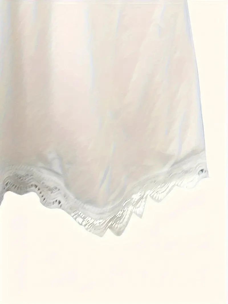 Floral Lace Trim V Neck Dress, Cold Shoulder Short Sleeve Dress For Spring & Summer, Women's  Clothing