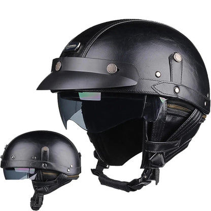 Motorcycle Helmet Retro PU Four Seasons Helmets Ride Half Scooter Helmet Moto Men Women