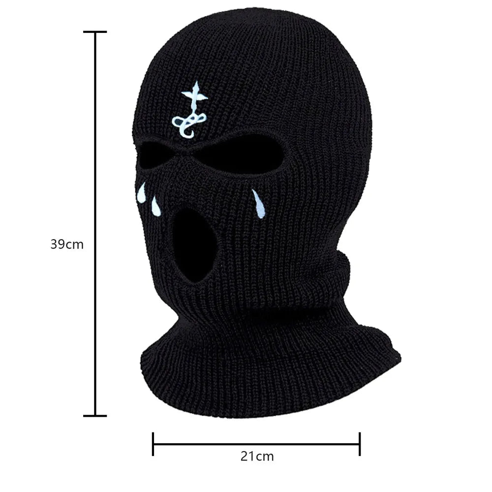 New cross-stitch outdoor ski mask Winter Balaclava three-hole knitted full face covering neck warm hat