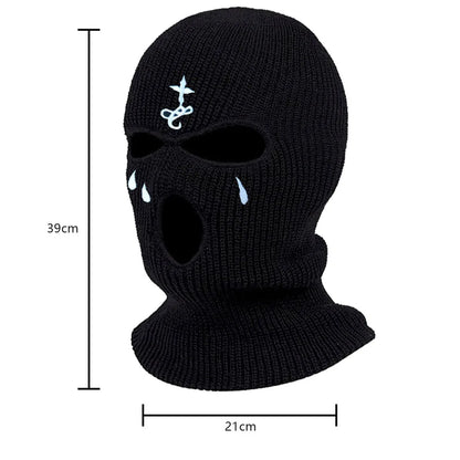 New cross-stitch outdoor ski mask Winter Balaclava three-hole knitted full face covering neck warm hat