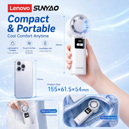 Lenovo FS001 Portable 199-Speed Stepless Adjustable Desktop Fan LED Digital Display 6H Long Battery Life Handheld Fan for Home