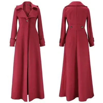 Long Wool Coat Autumn Fall Winter Blends Jacket Vintage Women Long Sleeve Outwear Suits Elegant Mujer Maxi Thick Windbreaker