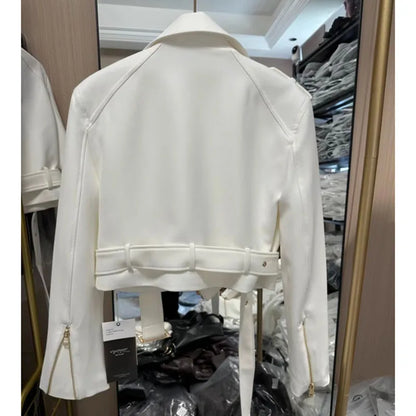 Korean Ladies Fashion Short Jacket Design Sense Niche Feminine Long Sleeves Locomotive Coat Spring Autumn Women Patchwork Outwea