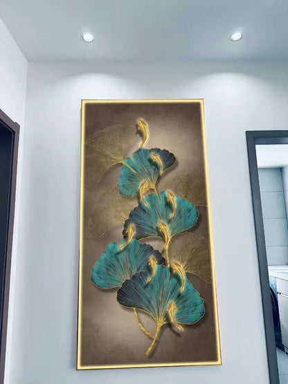 Led Light  Decorate living room dining room  orridor Bedroom staircase Simple Modern Hanging Painting Mural Ginkgo Mural Lamp