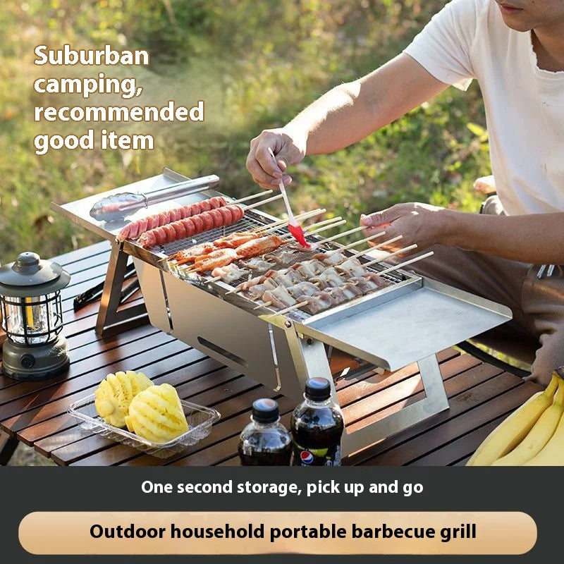 Portable Outdoor Foldable Barbecue Grill Stainless Steel Charcoal Stove for Camping Yard Picnic