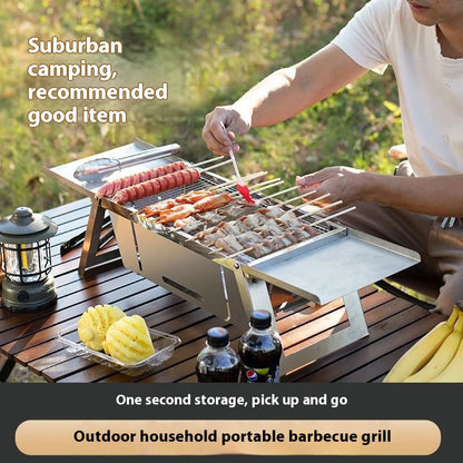 Portable Outdoor Foldable Barbecue Grill Stainless Steel Charcoal Stove for Camping Yard Picnic