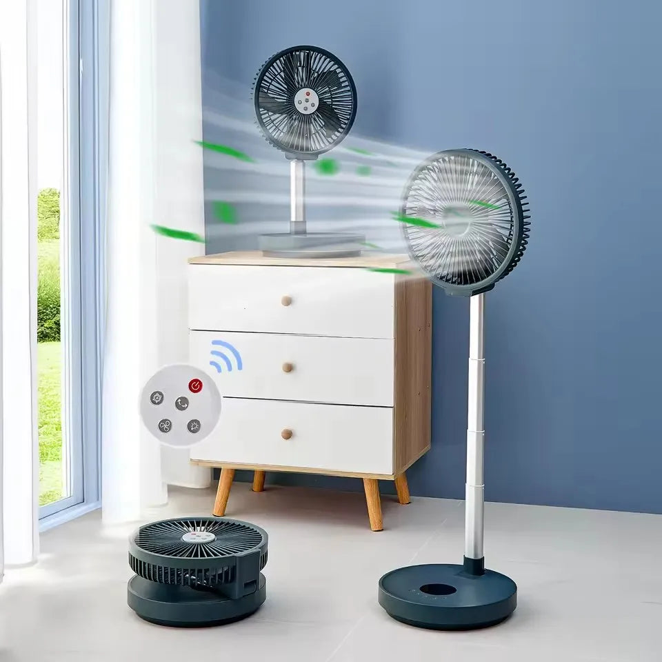 Portable Standing Fan with Remote Controller Foldable Desk Fan 10 inch fan blade Rechargeable Powered Pedestal Fan for Camping