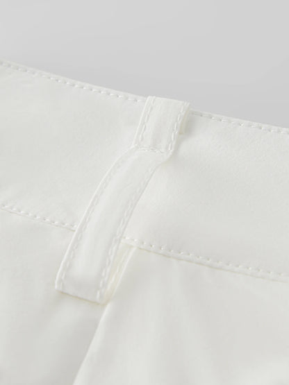 FSLE 2025 Summer French High Waist A-Line Skirt - Office Chic Ivory Midi with Adjustable Waist & Hidden Pockets 25FS12197