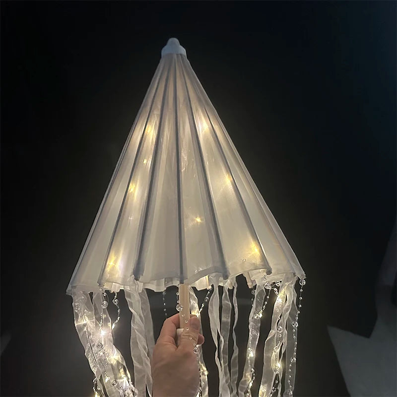 Holiday Party Supplies Luminous White Umbrella Wedding Decorative Props Christmas LED Light Umbrella Glowing For Night Party