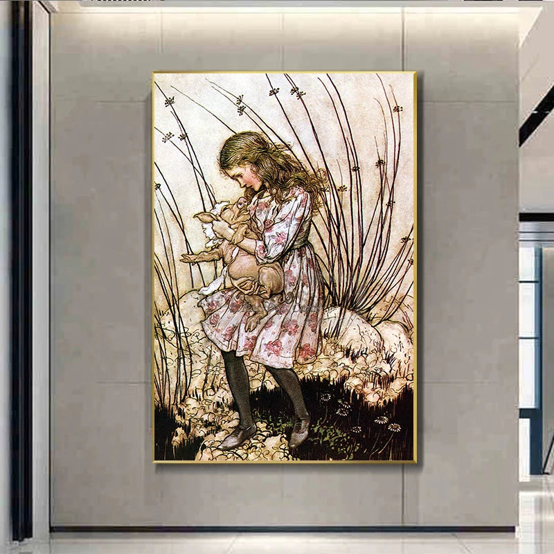 Canvas Painting Wall Art Pictures Home Room Decor Arthur Rackham Artwork Alice in Wonderland Mad Hatter Red Queen Poster Prints