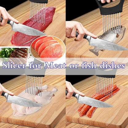 Onion Holder Slicer Cutter - Stainless Steel Vegetable Chopper for Tomato Potato Avocado Eggs Fruit Lemon Meat Kitchen Tool