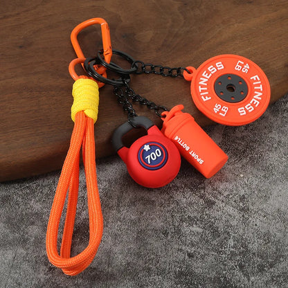 Fitness Keychain Gym Barbell Key chain Weightlifting with D-shaped Buckle Water Cups Simulation Dumbbells Creative Bag Charm