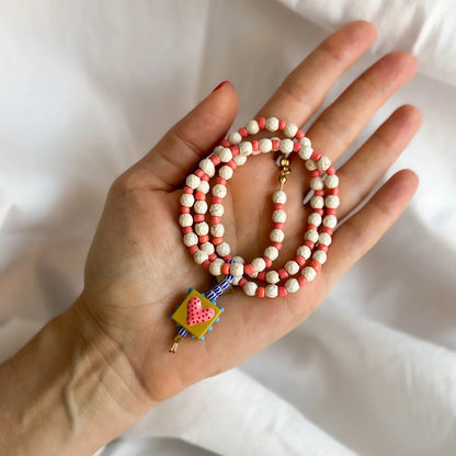 European and American French white turquoise bead necklace, heart-shaped glass pendant, sweet sweater chain