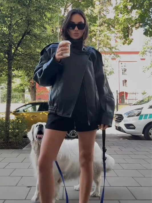 Fashion Leather Women's Jacket Y2k Street Single-breasted High Neck Female Coats 2026 Spring Black Pu Long Sleeve Lady Jackets