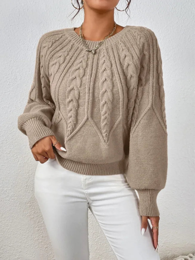 2025 Autumn/Winter New Women's Solid Color Cable Knit  Pullover Sweater Basic Soft Sweaters For Women Jacquard Tops