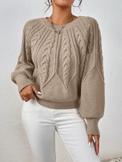 2025 Autumn/Winter New Women's Solid Color Cable Knit  Pullover Sweater Basic Soft Sweaters For Women Jacquard Tops