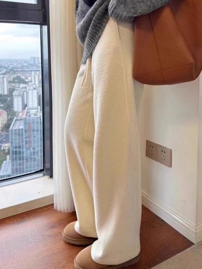 Women's Wide Leg Towel Pants Home Wear Spwear Outerwear Comfortable Lazy Autumn Winter White Casual Walking Trousers
