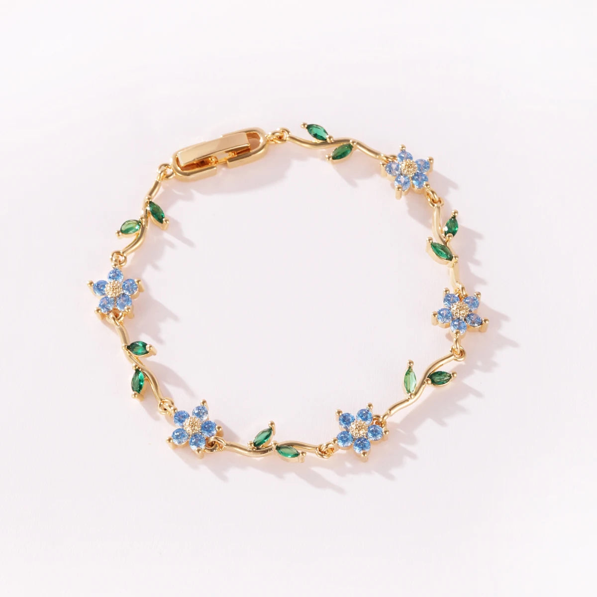 Elegant Multiple Color Flower Charm Zircon Branch Leaf Bracelet Dopamine Niche Sense 18K Gold Plated Women's Bangle Gifts