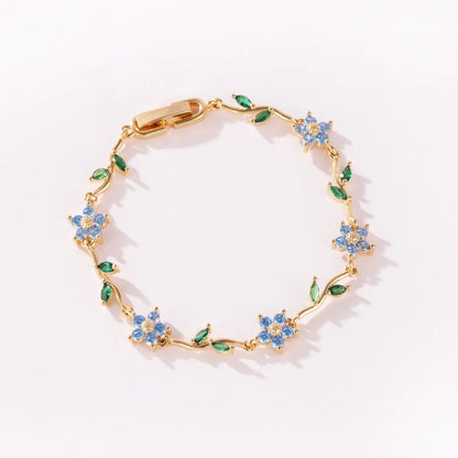 Elegant Multiple Color Flower Charm Zircon Branch Leaf Bracelet Dopamine Niche Sense 18K Gold Plated Women's Bangle Gifts
