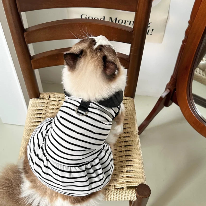Pet T Shirt for Dogs Cats Puppy Summer Dress Dog Clothes Black White Dog Costume with Buckle 2 Set Chihuahua Bichon Clothing