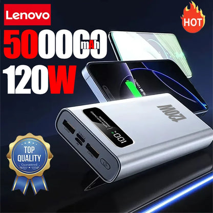 Lenovo 200000mAh LED Digital Display Power Bank High Capacity 120W Super Fast Charging Portable External Battery For IPhone NEW