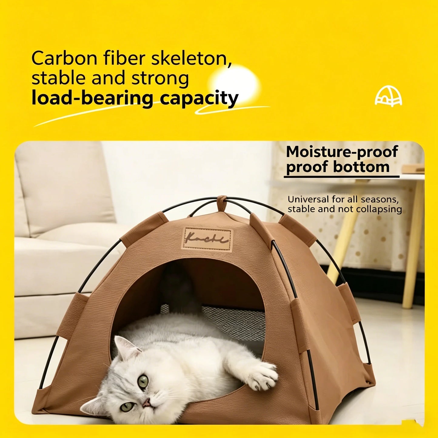 All-Weather Semi-Closed Pet Tent Bed Removable Cushion Portable Foldable Pet House for Indoor Outdoor Travel Camping