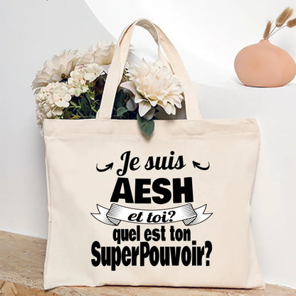 Merci Aesh French Printed Women Tote Bag Canvas Shopping Bags Female Shoudler Bag  Travel Handbag Graduate Thanks Gift for Aesh